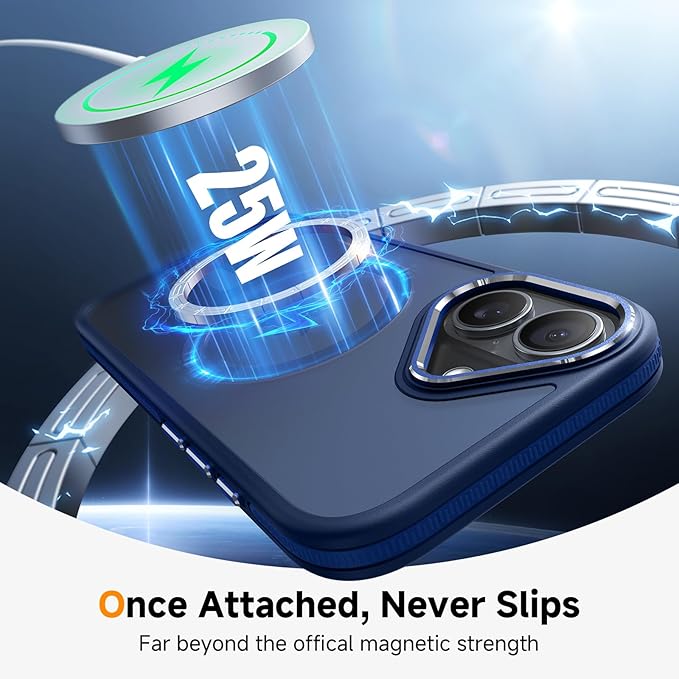 Magnetic 3 in 1 for iPhone 17 Case, [Omni-Directional Protection] with 1x Screen Protector + 1x Camera Cover, [Seamless Work with Magsafe] Translucent Protective Silm Phone Case for iPhone 17 Blue