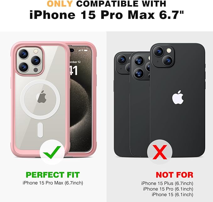 Diaclara Designed for iPhone 15 Pro Max Case, Full Body Rugged with Built-in Touch Sensitive Anti-Scratch Screen Protector, Soft TPU Bumper Case for iPhone 15 ProMax 6.7", Pink