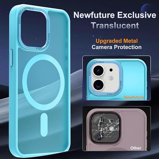 Newfuture Designed for iPhone 11 Case with Strong Magnetic [13 FT Military Drop Protection] [Compatible with Magsafe] Slim Translucent Matte Shockproof with Anti-Fingerprint Phone Case, Lake Blue