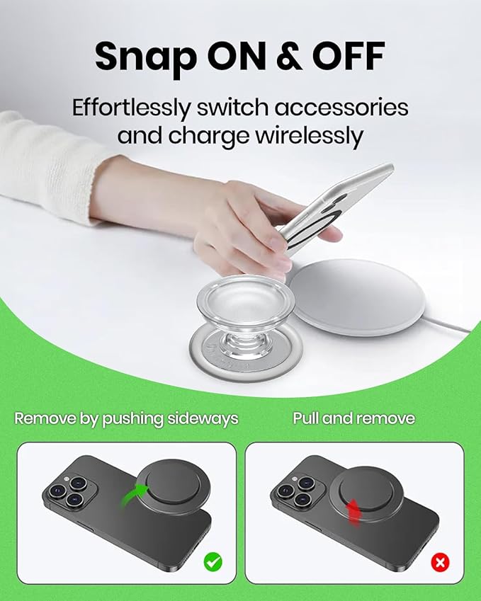 On The Grip Magnetic Phone Grip for MagSafe, Genuine Natural Crystal & Seashell Stone, Swappable Top, Strong Magnet Holder & Kickstand for iPhone 15 14 13 12 Pro Max Plus & MagSafe Cases (Blue Green)