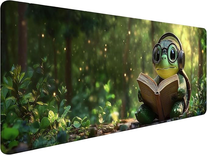 Green Turtles Gaming Mouse Pad Reading Book Forest Cute XL Mouse Pad Large Mousepad Extended Laptop Keyboard Mat Gaming Desk Pad Mouse Mat 31.5"x11.8" Office Computer Keyboard Laptop Home