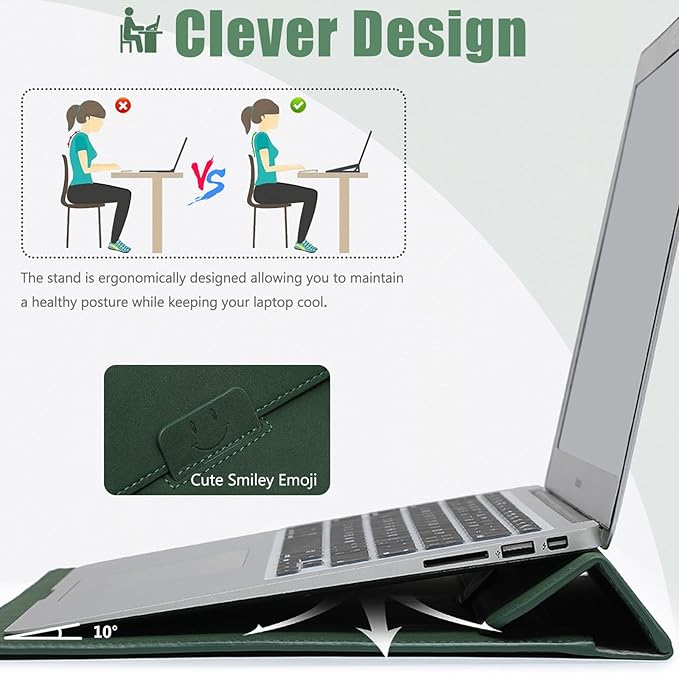 HYZUO 13 Inch Laptop Case Sleeve with Stand for 2026-2018 MacBook Air 13 M5 M4 M3 M2 M1, 2026 13" MacBook Neo, 2026-2016 MacBook Pro 13 M2 M1, iPad Pro/Air 13, Surface Pro 12-3, XPS 13, Midnight Green