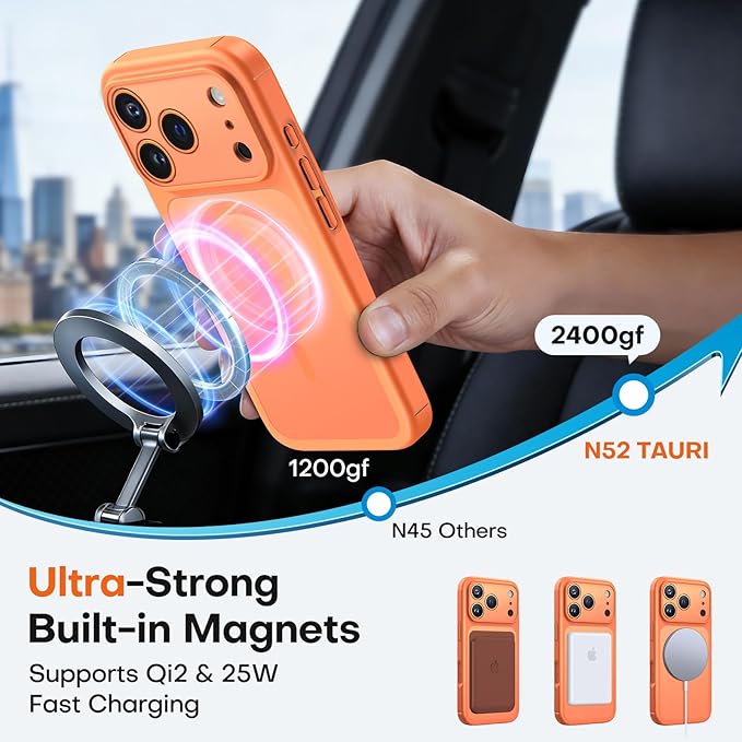 TAURI for iPhone 17 Pro Max Case, Compatible with MagSafe, (Full Camera Protection) Camera Control Cover Solid-Color Matte Magnetic 17 Pro Max Phone Case, Orange