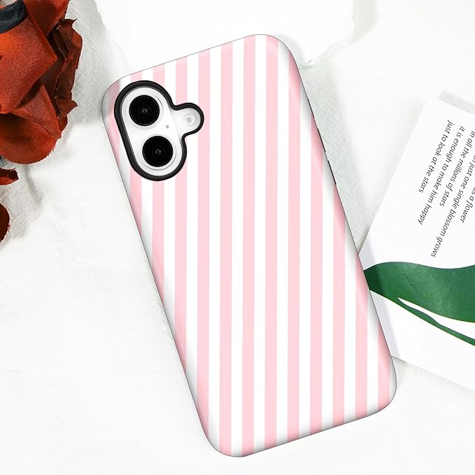 Magnetic for iPhone 16 Case Cute Diagonal Stripes Phone Case, Shockproof Slim TPU and Hard PC Protective Phone Cover Compatible with MagSafe Designed for Women Girls,Pink
