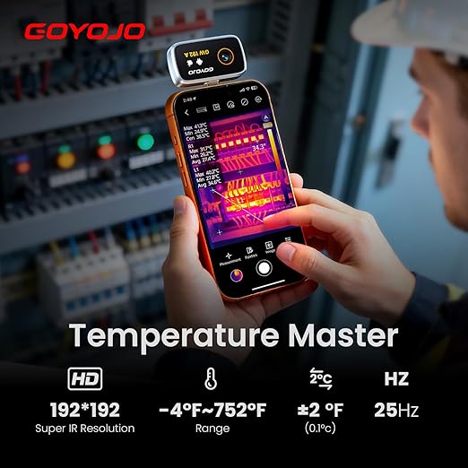 GOYOJO Thermal Imaging Camera for Android/iphone 15/16/17 iOS Series 192x192 IR Resolution– Water Leak Detection HVAC Electrical Plumbing, Automotive Repair, Home Inspection, DIY-USB-C Infrared Imager