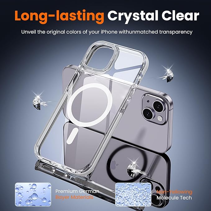 toushion 3 in 1 for iPhone 14 Case Clear with MagSafe, Yellowing-Resistant Acrylic Back, Shockproof Guard Corners, Military-Grade Protection for iPhone 14 Phone Case 6.1 inch Clear Bumper