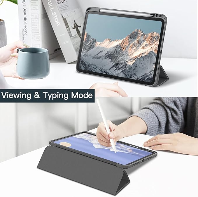 JETech Case for iPad Pro 11-Inch M5/M4 2025/2024 (6th/5th Generation) with Pencil Holder, Clear Transparent Back Shell Slim Stand Shockproof Tablet Cover, Auto Wake/Sleep (Space Gray)
