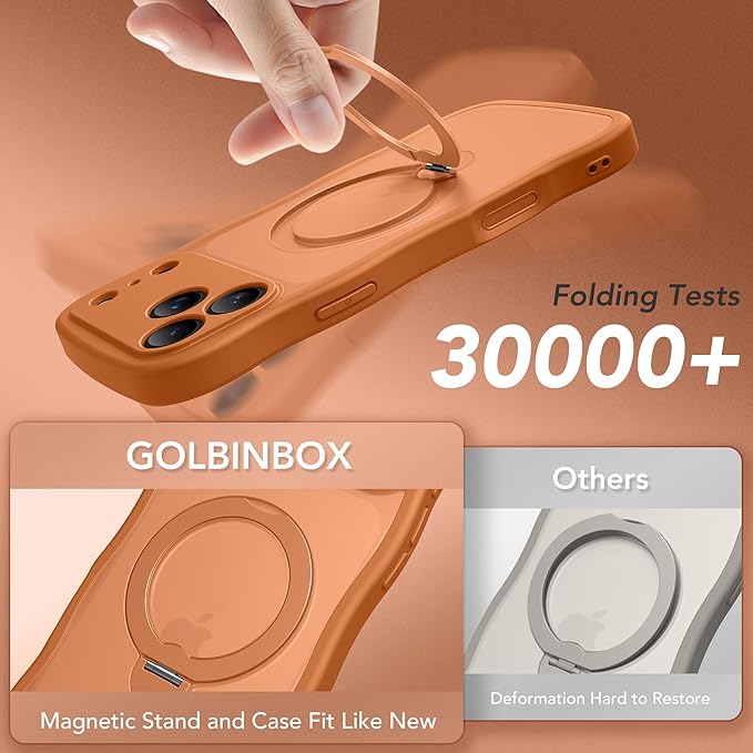 for iPhone 17 Pro Max Case for Women,[Compatible with Magsafe][360° Spin Magnetic Stand][Cute Wave Edge][Military-Grade Protection]Translucent Matte Phone Case for iPhone 17 Pro Max,Cosmic Orange