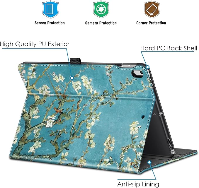 Fintie Case for iPad Air (3rd Gen) 10.5" 2019 / iPad Pro 10.5" 2017- [Sleek Shield] Premium PU Leather Slim Fit Multi Angle Stand Cover with Pocket, Pencil Holder, Auto Wake/Sleep, Blossom