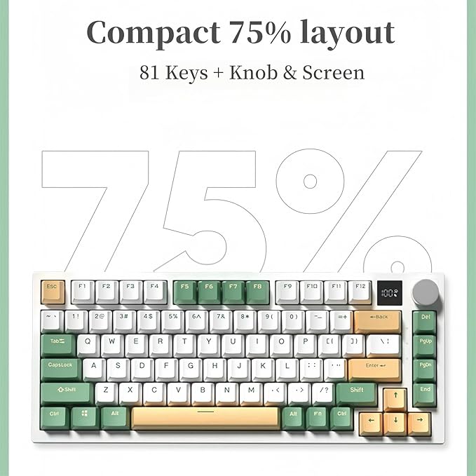FKZ K75 Barebone Keyboard Kit, 75% Hot Swap Tri-Mode Bluetooth 5.0/2.4G Wireless/Type-C Wired RGB Mechanical Gaming Keyboard DIY Kit with Knob Screen Gasket PCB Mount (Green)