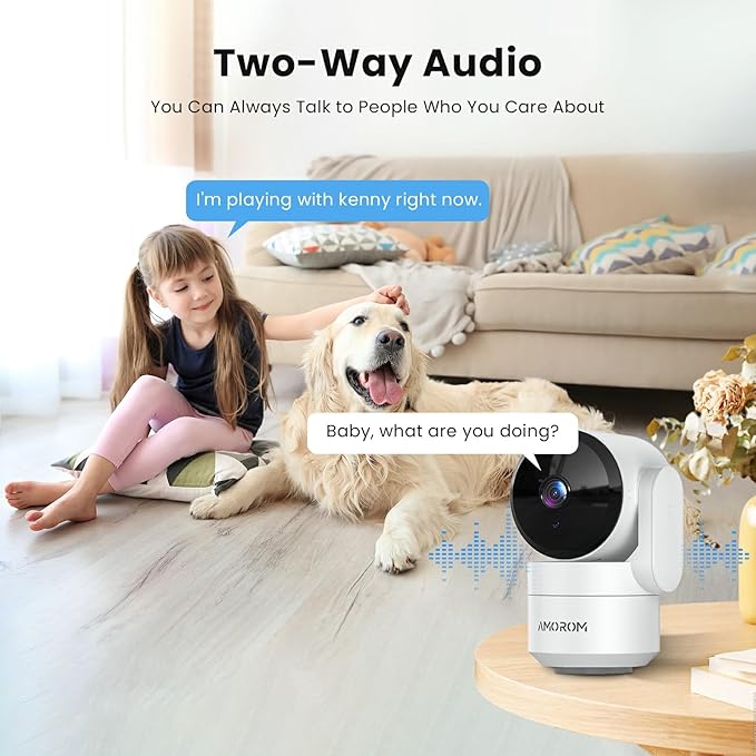 AMOROM Indoor Camera for Home Security 360°, 1080p Pet Cameras with Pan&Tilt, Night Vision, Motion Detection, 2-Way Audio, Compatible with Alexa/Google Assistant, 2.4GHz WiFi, 2 Pack