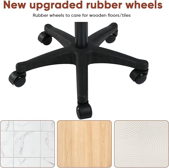 Height Adjustable Foot Stool,550lbs Heavy Duty Large Seat Under Desk Footrest,Swivel Rolling Chair Sturdy Wheels,2 in 1 Ottoman Stool Meeting Chair for Home Office,Creamywhite