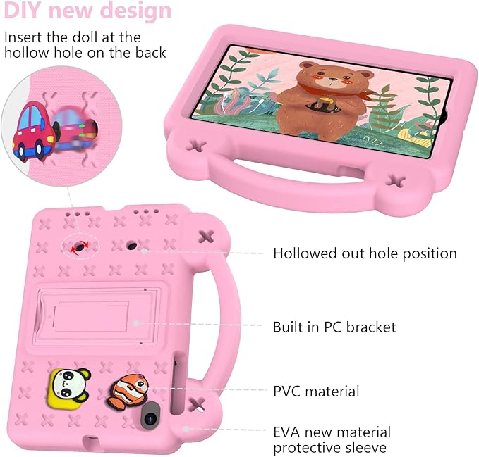 AKABEILA Compatible with ONN 7.0 Tablet (4nd Gen)-100135924(2024) Tablet Case, Kids Friendly Universal Lightweight Shockproof Protective Case with Shoulder Strap & Stand Handle & Pen Tray Pink
