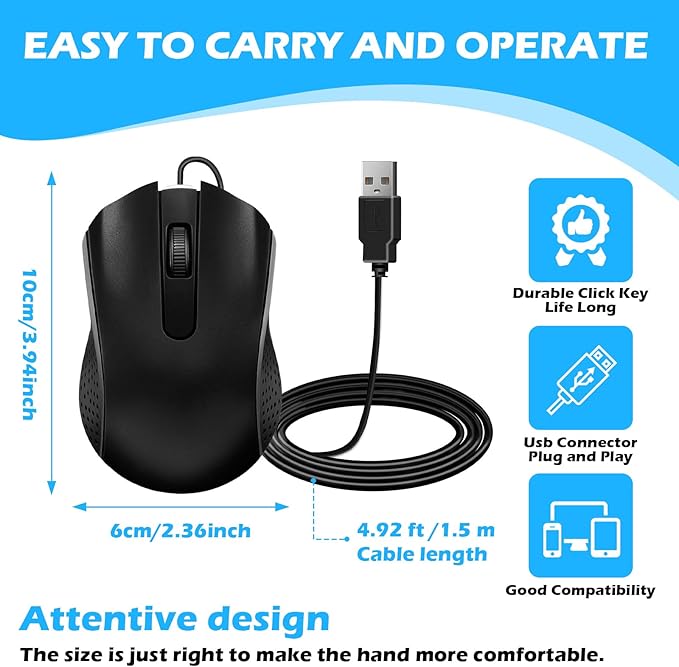 60 Pack Wired Mouse Bulk Computer Mouse Wired with Ergonomic Design Computer Mice Plug and Play USB for Students, Teachers Multi Device Compatibility for Classroom, Home, Office, Remote Work (60)