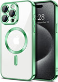 Hython Magnetic Clear for iPhone 15 Pro Max Case with Camera Lens Protector [Compatible with MagSafe] Plating Edge Slim Soft TPU Cover Protective Phone Case for iPhone 15 Pro Max 6.7", Light Green