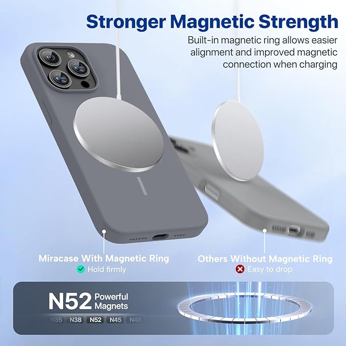 Miracase Magnetic for iPhone 15 Pro Max Case, [Soft Anti-Scratch Microfiber Lining], Compatible with MagSafe, Liquid Silicone Case Shockproof Drop Protection Phone Case for 15 ProMax, Lavender Gray