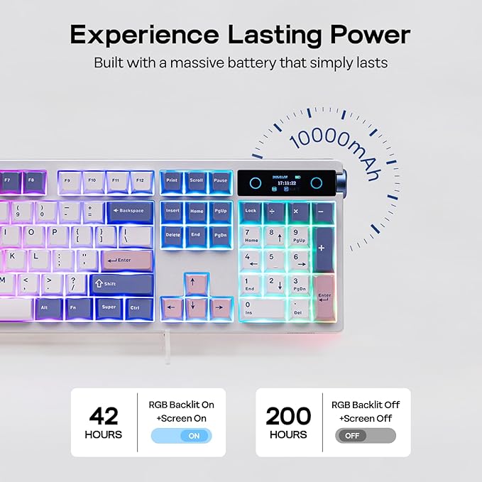 EPOMAKER TH108 PRO Full Size Mechanical Keyboard with Screen & Knob, Wireless Gaming Keyboard with 10000mAh, Creamy Gasket, Hot Swap, Custom Driver, RGB Backlight (White, Creamy Jade)