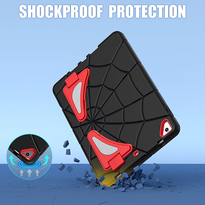 DreamerX for iPad 6th/5th Generation 9.7" Case 2018 2017 with Stand, Heavdy Duty Shockproof Rugged Drop-Proof Cute Cartoon Kawaii Silicone Protective Cover for Kids Boys iPad Air 2/Pro 9.7, Black Red