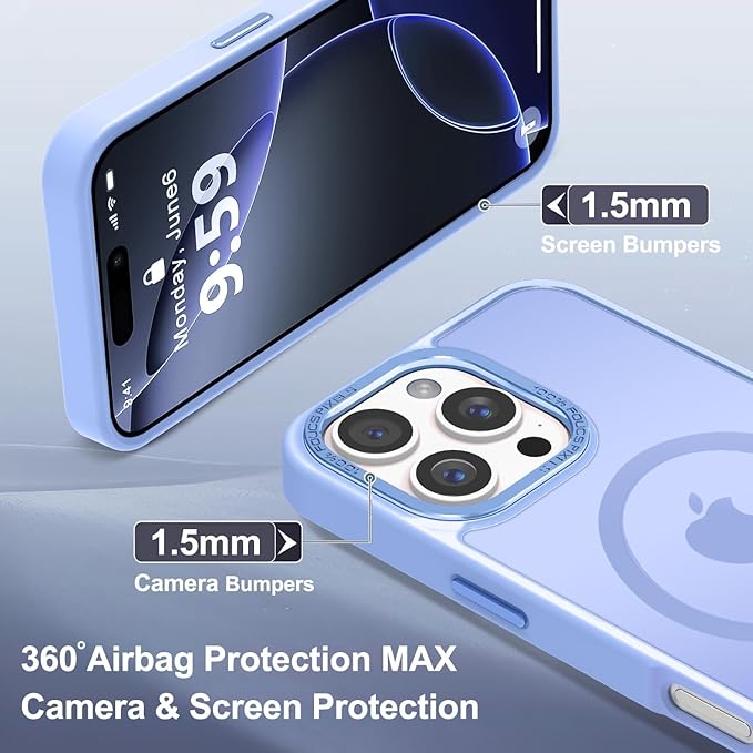 Newfuture Designed for iPhone 16 Pro Max Case with Magnetic [13 FT Military Drop Protection] [Compatible with Magsafe] Slim Translucent Matte Shockproof with Anti-Fingerprint Phone Case, Blue