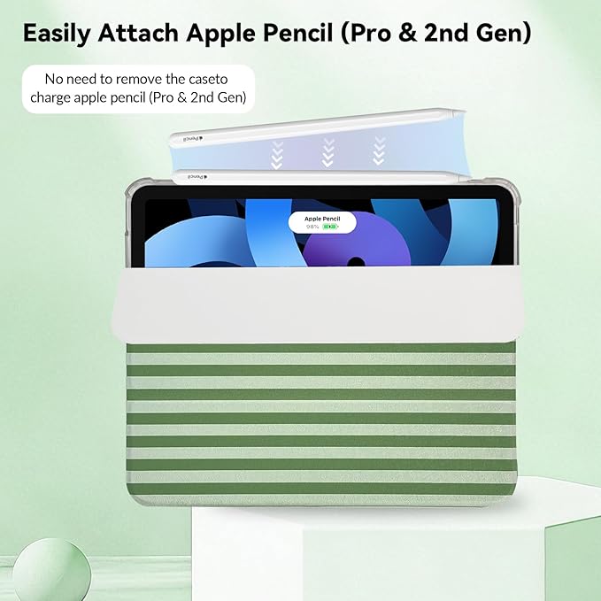 Lovmooful Compatible for iPad 11th 11-Inch A16 (2025),iPad 10 (10.9-Inch,2022 Model,10th Generation) Case with Pencil Holder Cute Striped Aesthetic Design Soft TPU Trifold Stand Protective-Dark Green