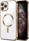 Hython Magnetic Clear for iPhone 11 Pro Max Case with Camera Lens Protector [Compatible with MagSafe] Plating Edge Slim Soft TPU Cover Protective Phone Case for iPhone 11 Pro Max 6.5", Desert Brown