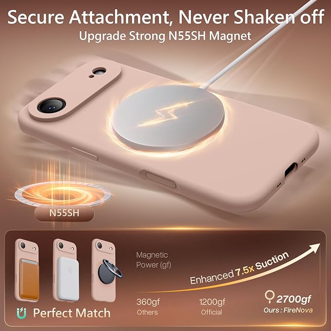 FireNova Magnetic for iPhone Air Case, Compatible with MagSafe, [Integrated Silicone Camera Control Button] [Camera Protection] Microfiber Lining Phone Case for iPhone 17 Air, 6.5", Pinksand