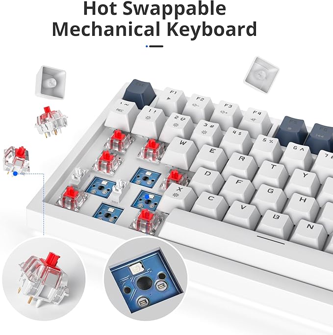 Owpkeenthy Wired 75% Mechanical Gaming Keyboard, 82 Key Gasket Mechanical Keyboard with Volume Knob Hot Swappable Linear Red Switch RGB Backlit for PC Laptop (White Earth)