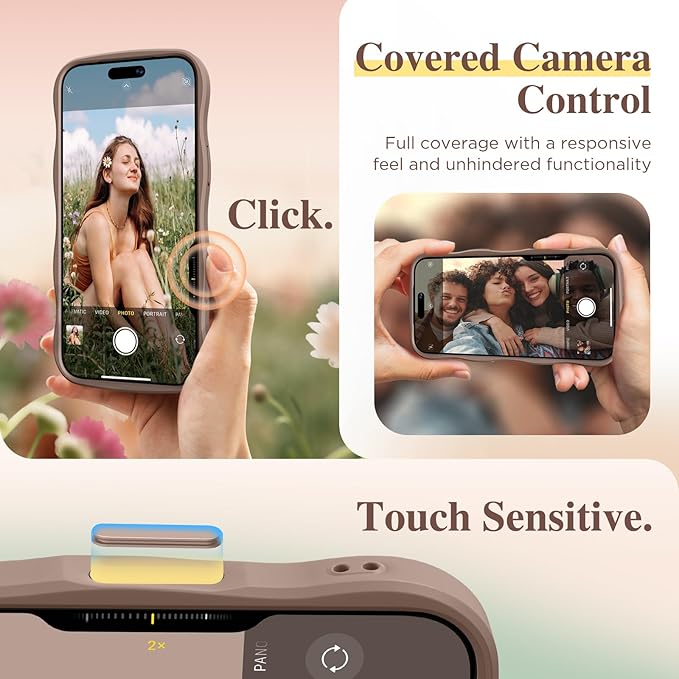 GVIEWIN for iPhone 16 Pro Max Case Compatible with MagSafe [Curly Wave Edge][Full Camera Protection] Floral Translucent Shockproof Magnetic Women Phone Case for 16 Pro Max, Apricot Blossom/Brown