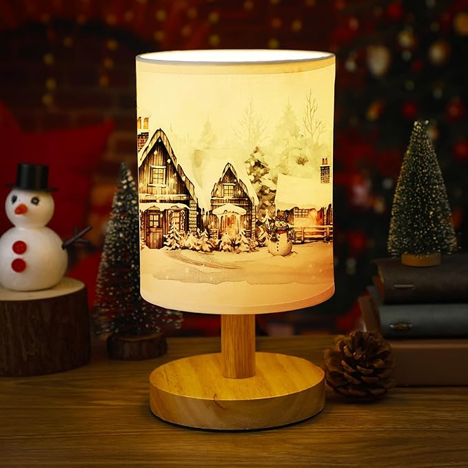 VIHOSE Christmas Table Lamp Indoor Vintage Lamp Shades Small Christmas Lamp Shade Linen Fabric Nightstand Shade Lamp Santa Night Light Christmas Desk Decorations for Bedroom Home Decor