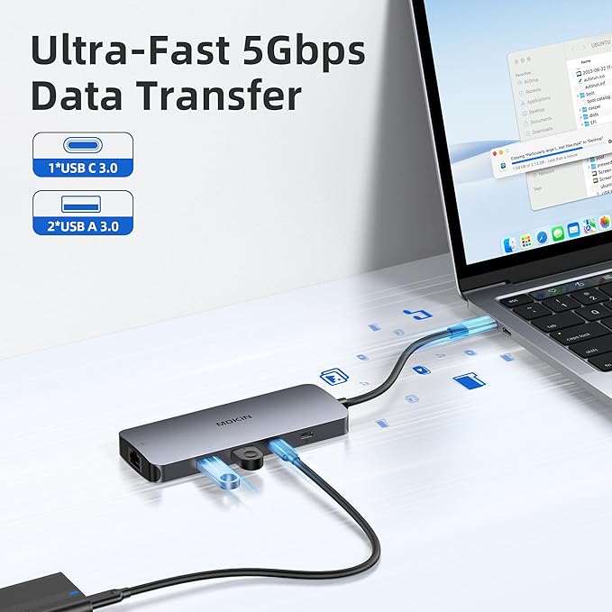 USB C Docking Station 3 Monitors, MOKiN USB C Docking Station with 2 HDMI, 4K DisplayPort, 1Gbps Ethernet, 100W PD Charging, 3 USB A/C 3.0, Multiport Adapter for Dell/HP/Lenovo/Surface