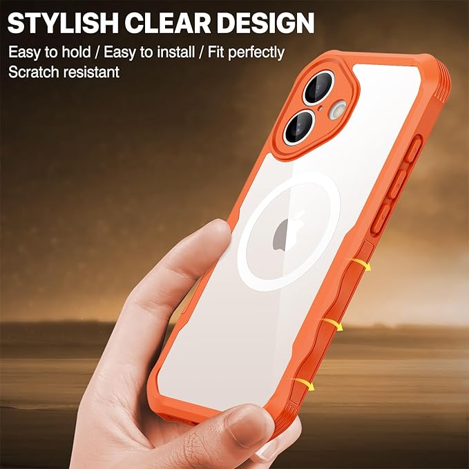 CENHUFO Magnetic Privacy for iPhone 17 Case [Compatible with Magsafe] Full Body Phone Case Built-in 9H Tempered Glass Privacy Screen Protector Camera Protection Shockproof Bumper Clear Cover -Orange