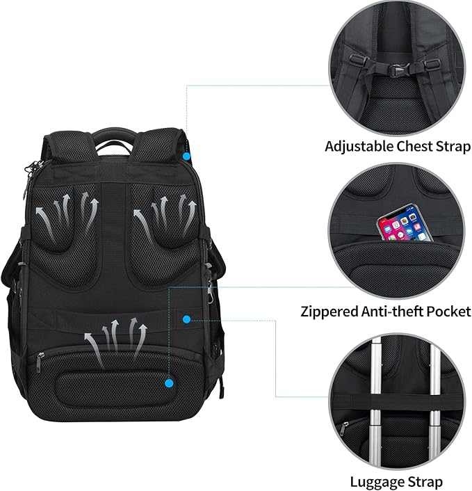 KROSER Travel Laptop Backpack 18.4 Inch XXXL Gaming Backpack with Hard Shell Saferoom RFID Pockets Water-Repellent Business College Daypack Stylish Laptop Bag for Men/Women-Black Haze Blue