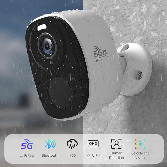 Rraycom 2Pack Security Cameras Outdoor Wireless,2K 5G/2.4GHz Battery Powered Camera for Home Security, Cloud/SD, No Monthly Fee, AI Motion Detection, Color Night Vision,2-Way Audio, Works w/Alexa