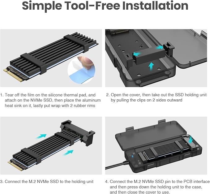HIMARS US-2575 M.2 NVMe PCIe SSD Enclosure USB 3.2 Gen 2 Type C Tool-Free External SSD Case (US-2575)