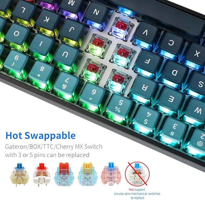 MOLGRIA SKYLOONG GK68 Blue Backlit Gaming Keyboard with Side Transparent Pudding Keycaps, Hot Swappable Red Optical Switches, Type C Wired Knob Mechanical Keyboard for Win/Mac OS