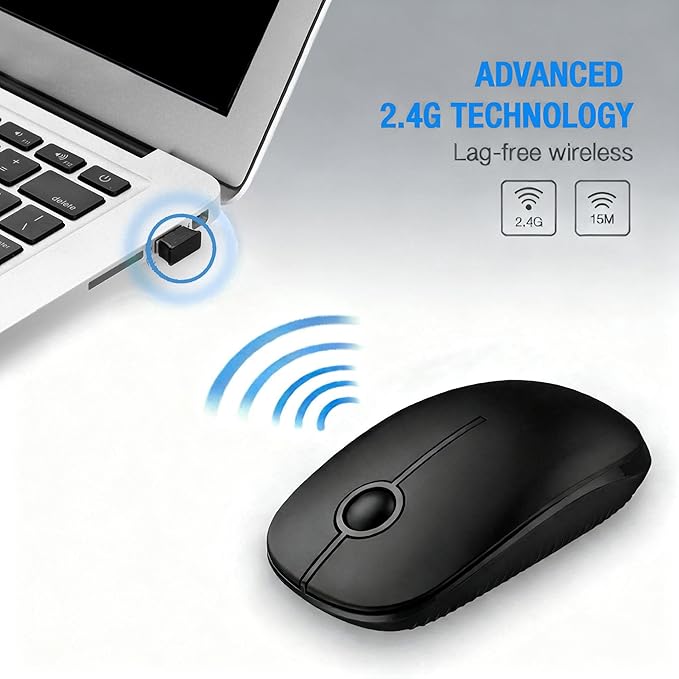 Unipows Wireless Mouse - 2.4G Slim Portable Computer Mouse with Nano Receiver, Less Noise Mobile Optical Mice for Notebook, PC, Laptop, Computer, Mac (Black)