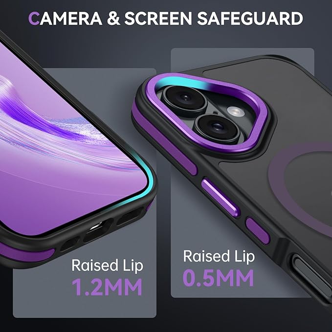YINLAI Case for iPhone 17, iPhone 17 Phone Case 6.3-Inch,Magnetic [Compatible with Magsafe] Support Wireless Charging Slim Translucent Matte Men Women Shockproof Protective Back Cover, Black/Purple