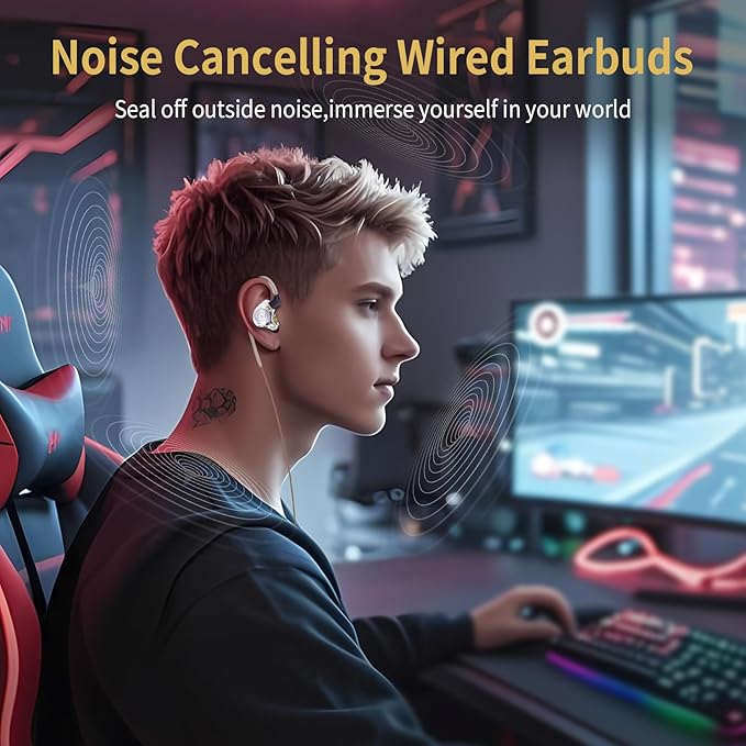 HiFi IEM for Gaming, CCZ MC02 in Ear Monitors, Clear Crystal Sound Gaming Earbuds, 10mm 1DD Wired Headphones with Patented IEMS Ear Tips for Computer Laptop School Students (Dark Black, With Mic)