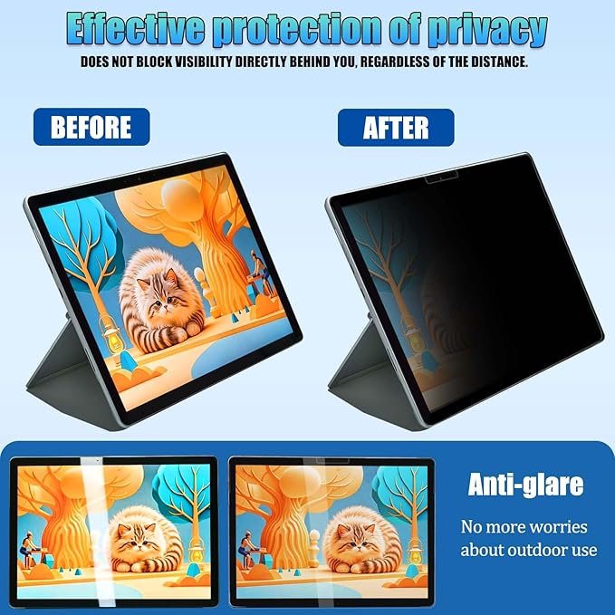Privacy Screen Protector for Microsoft Surface Pro 4/5/6/7-12.3 Inch - Anti-Spy Filter with Blue Light Blocking - Removable, Reusable, Bubble-Free Installation