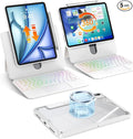 Keyboard Case for iPad Air 13" (M3/M2 2025/2024) & iPad Pro 12.9" (6/5/4/3 Gen) 2018 2020 2021 2022, Clear Magnetic Rotatable & Liftable, 7-Color Backlit, Native Gesture Trackpad w/Stand,White