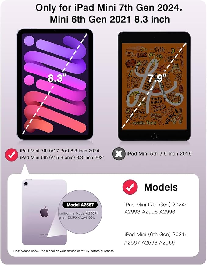 TiMOVO Case for iPad mini 7 A17 Pro 8.3-inch 2024, iPad mini 6th Generation Case, Slim Translucent Hard Back Folio Cover Support Touch ID & Apple Pencil Charging, Auto Wake/Sleep, Lilac