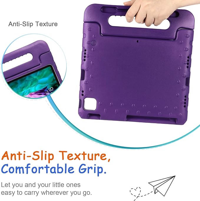 Kids Case for iPad Pro 11-inch 4th/3rd/2nd Gen 2020-2022, Techcircle [Support Pencil Charging] Handle Stand Lightweight EVA Foam Bumper Protective Child Friendly Drop Proof Cover, Purple