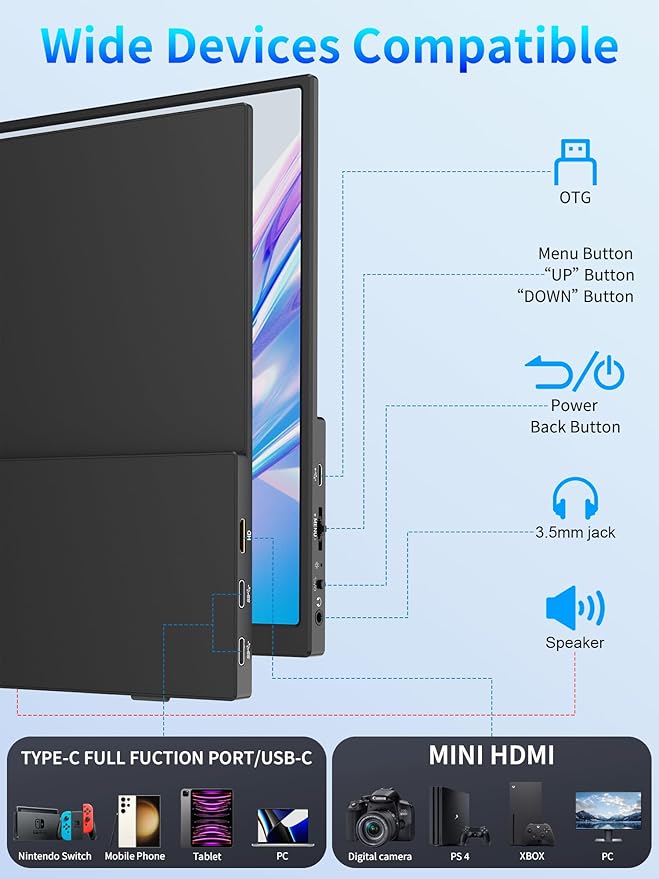 MAGICRAVEN 4K Portable Monitor, 13.3" UHD IPS Laptop Screen, Slim Lightweight Dual USB C HDMI Computer Gaming Display with Speakers, Travel Monitor for PC Phone PS5/4 Xbox Switch