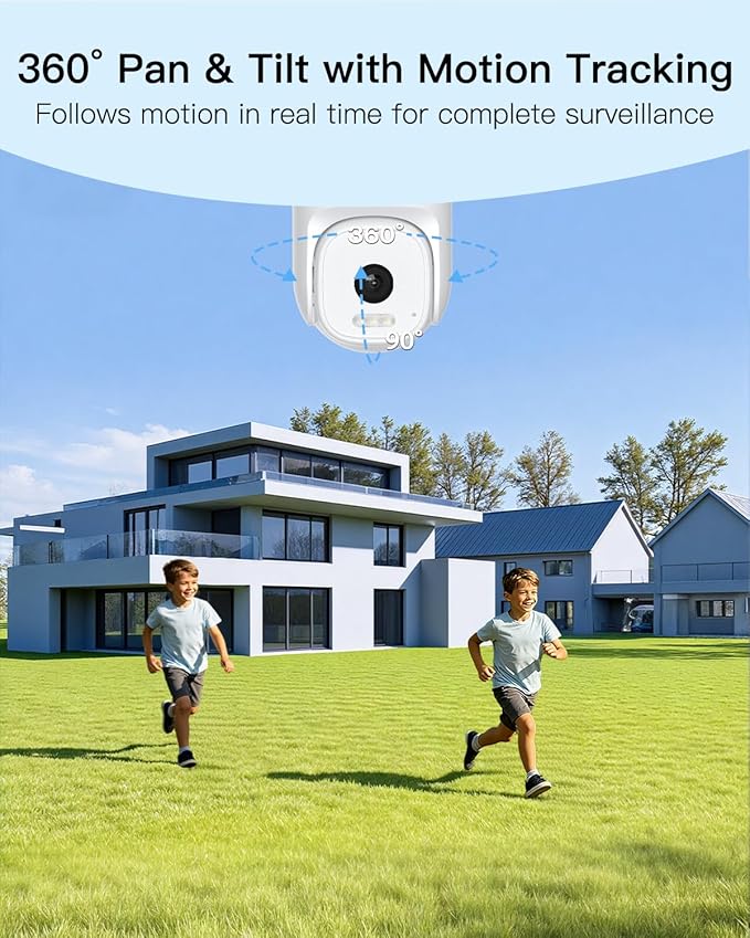 VIMTAG 2.5K 4MP Outdoor Security Camera, Pan/Tilt WiFi Home CCTV Camera, 360° View & Motion Tracking, Color Night Vision, 2-Way Audio, AI Detection Alarm, IP66, Cloud & SD Card Storage, Works w/Alexa