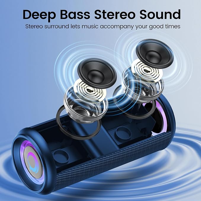 Portable Bluetooth Speaker, 2026 Bluetooth 5.4 Wireless Speaker with 20W HD Loud Stereo Sound, TWS Pairing, 20H playtime, RGB Lights, IP7, Built-in Mic, for Outdoor, Home, Beach, Party, Gift, Blue