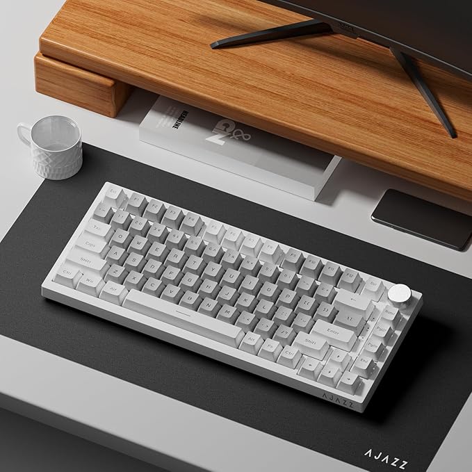 AK820 Wired 75% Mechanical Keyboard, Hot-Swappable Gasket-Mounted Gaming Keyboard with Similar HP Switches, 81 PBT Keycaps White-Grey Layout, Multimedia Keys Knob, White Backlit