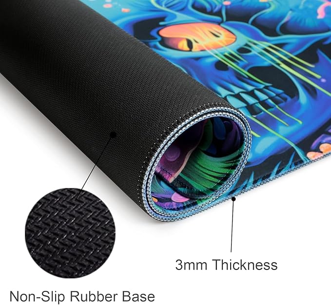 Simpkeely Large Skull Mushroom Gaming Mouse Pad - UV Light Reactive Neon Glow Butterfly Mat Waterproof XL Non-Slip Rubber Base for Computer & Keyboard, 31.5" x 11.8"