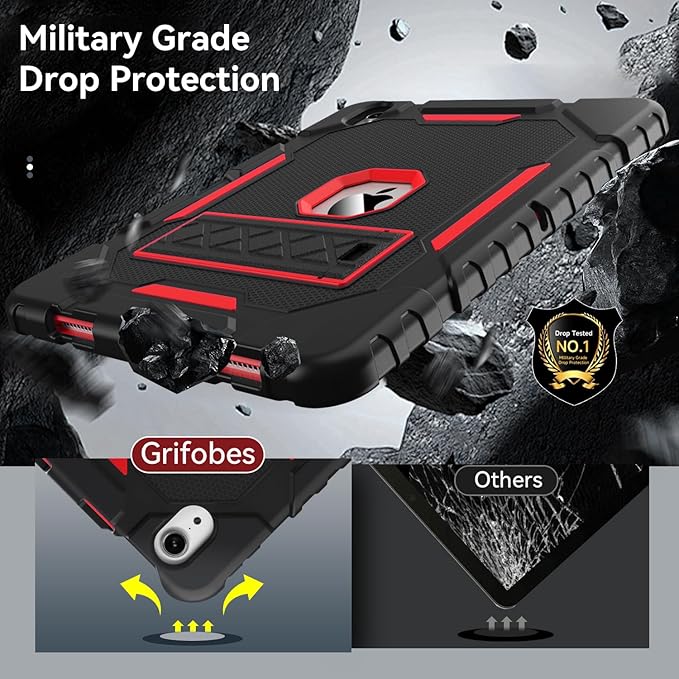 Grifobes Case for iPad Air 11-inch (M4/M3/M2) 2026/2025/2024, for iPad Air 5th/4th Generation 2022/2020 10.9", Heavy Duty Rugged Cover with Stand/Pencil Holder for i Pad Air 5 4 Gen(Black+Red)