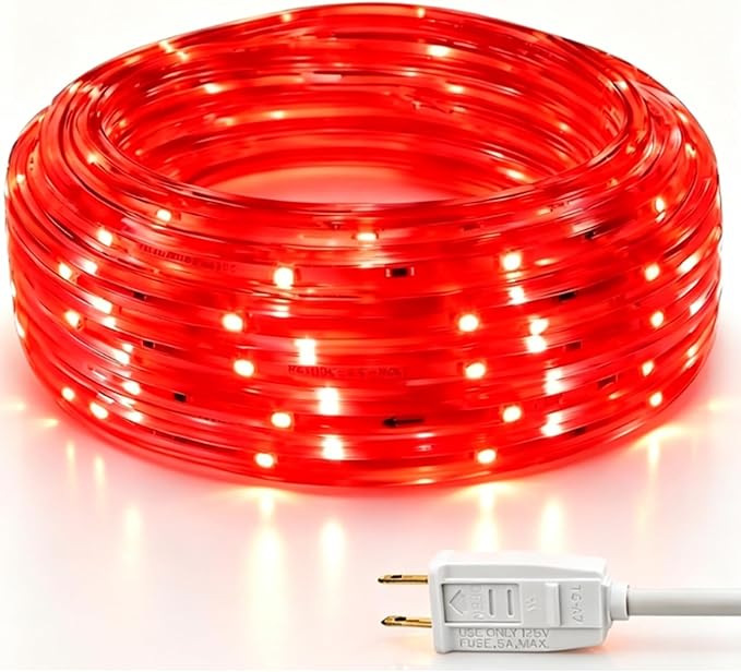 LED Rope Lights, 33Feet Red Flat Flexible Strip Light, Plug in Novelty Lighting, Connectable and Waterproof for Home Christmas Holiday Garden Patio Party Decoration