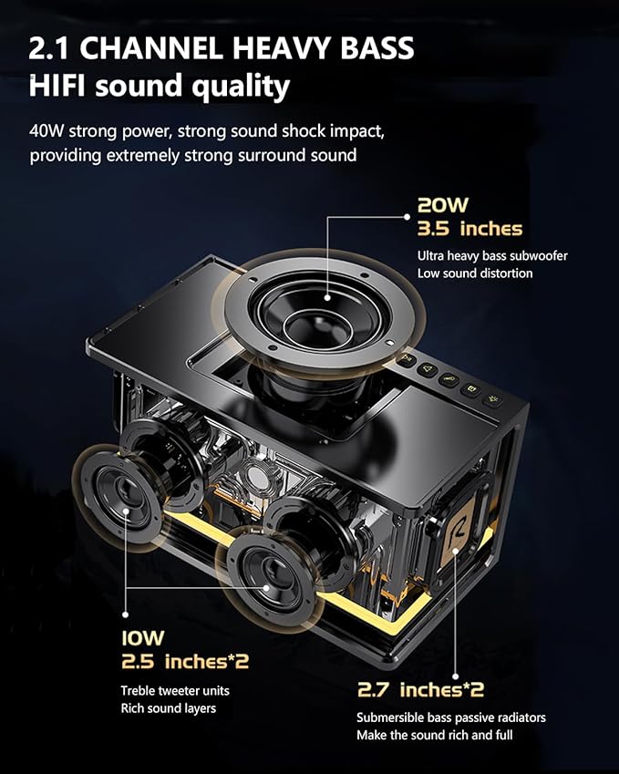 Bluetooth Speaker Ultra Heavy Bass 40W RGB Light Cyber Mechanical Industrial Style Bluetooth 5.0 Wireless Stereo Sound Speaker for Indoor and Computer Room (Black)